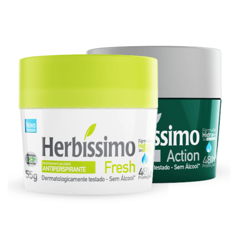 Kit Desodorante Creme Antitranspirante Herbissimo 55G Fresh e Action - 2 unidades