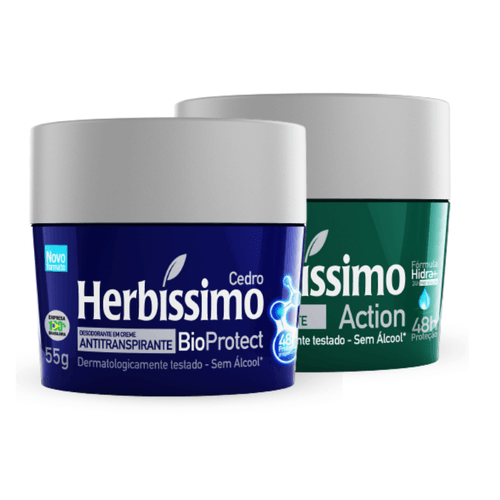 Kit Desodorante Creme Antitranspirante Herbissimo 55G Cedro e Action - 2 unidades