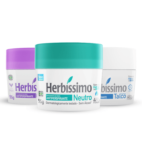 Kit Desodorante Creme Antitranspirante Herbissimo 55G Lavanda, Neutro e Talco - 3 unidades