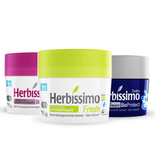 Kit Desodorante Creme Antitranspirante Herbissimo 55G Fresh, Hibisco e Cedro - 3 unidades