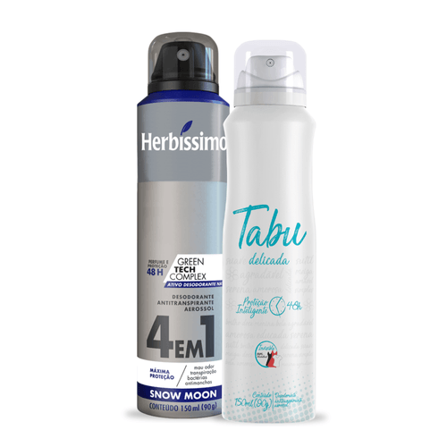 Kit Desodorante Aerossol Antitranspirante Herbissimo Snow Moon e Tabu Delicada 150Ml