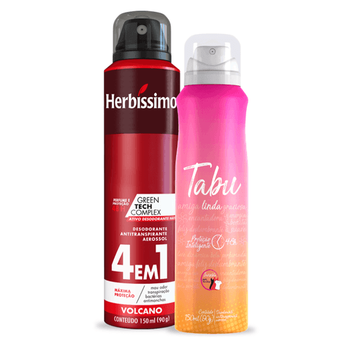 Kit Desodorante Aerossol Antitranspirante Herbissimo Volcano e Tabu Linda 150Ml