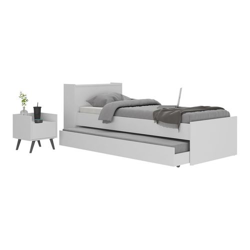 Conjunto Quarto Bicama com Colchão e Baú/Mesa de Cabeceira Retrô Multimóveis MP4222 Branco/Preto