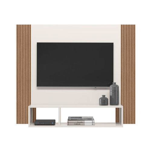 Painel TV até 40" com Nicho Multimóveis CR45229 Off White/Ripado Madeira