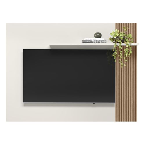 Painel TV até 40" com 1 Prateleira Multimóveis CR45228 Off White/Ripado Madeira