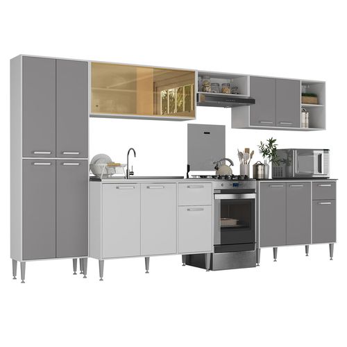 Armário de Cozinha Completa 6 Pçs com Balcão Gabiente Siena Multimóveis MP2243 Branco/Lacca Fumê