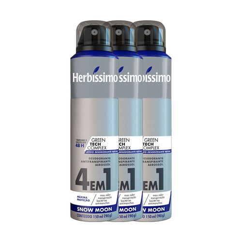 Kit Desodorante Aerosol Antitranspirante Herbissimo Snow Moon 150Ml com 3 Unidades