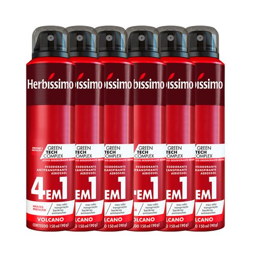 Kit Desodorante Aerosol Antitranspirante Herbissimo Volcano 150Ml com 6 Unidades