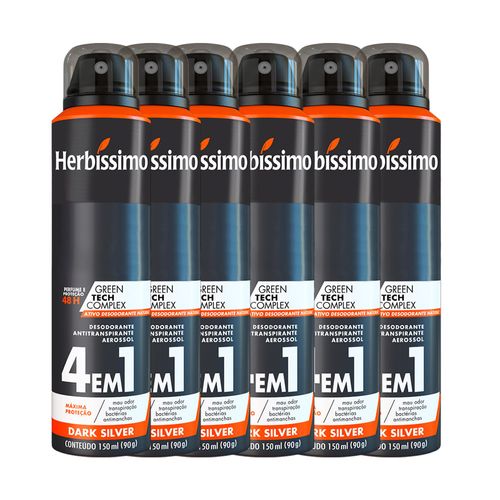 Kit Desodorante Aerosol Antitranspirante Herbissimo Dark Silver 150Ml com 6 Unidades