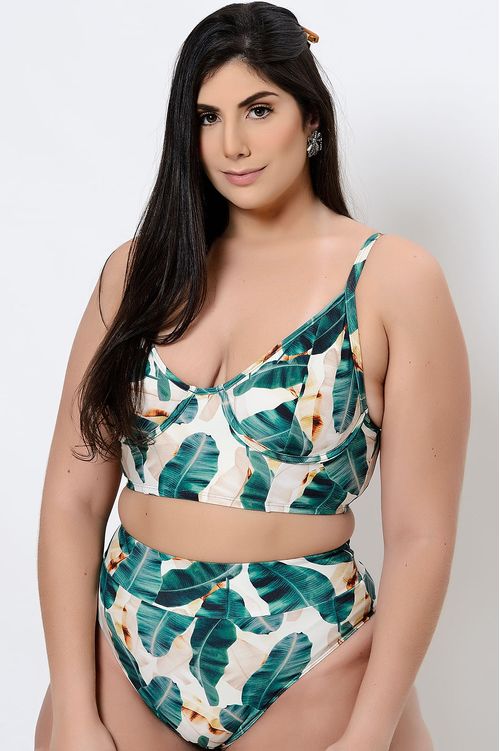 Biquíni Cropped com Aro Estampado Plus Size