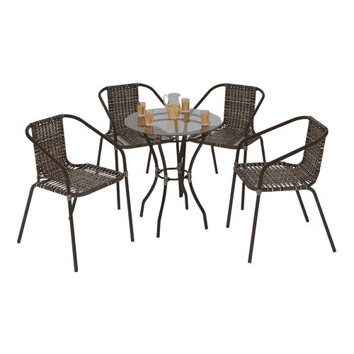 Conjunto para Jardim com Mesa Vidro 60cm e 4 Cadeiras Junco Sintético Multimóveis CR8008 Café Mesclado