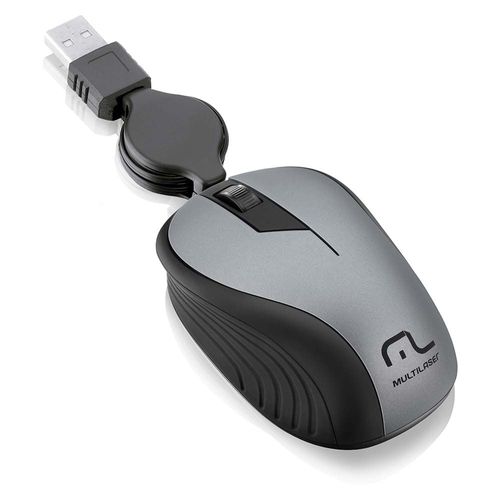 Mouse Com Fio Wave Conexão Usb 1200dpi Cabo de 75cm 3 Botões Textura Emborrachada Retrátil Cinza - MO232OUT [Reembalado]