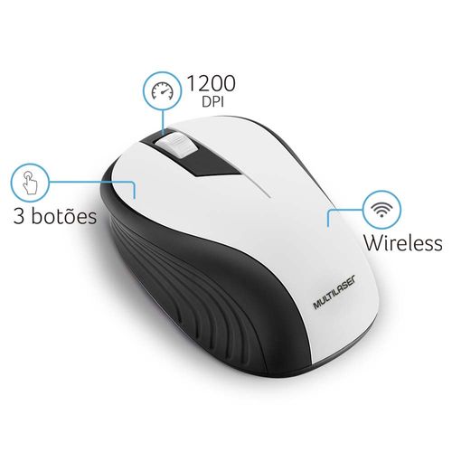 Mouse Sem Fio Wave Conexão Usb 1200dpi 3 Botões Ergonômico Branco - MO216OUT [Reembalado]