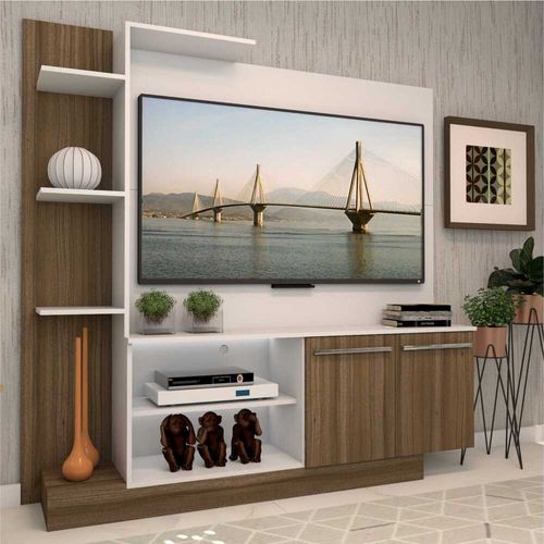 Estante com painel para TV até 55" e 2 portas Porto Multimóveis Branco/Madeirado