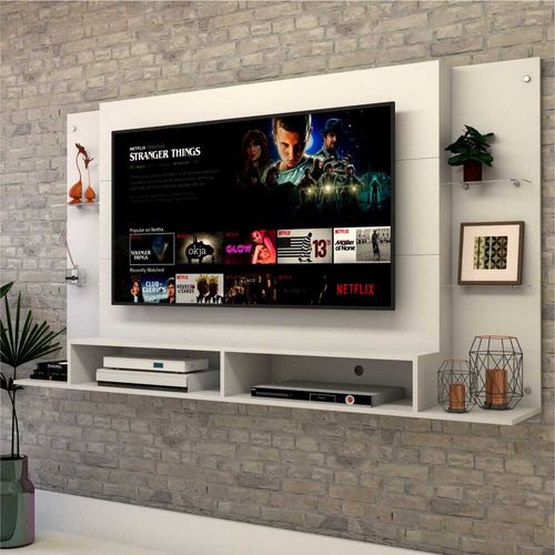 Painel para TV até 60" com prateleiras de vidro Braga Multimóveis Branco