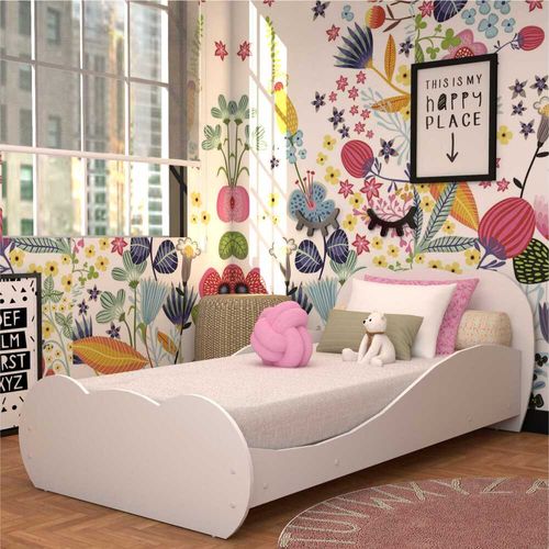 Cama Solteiro para colchão 88 x 188 cm 100% MDF Nuvem Multimóveis Branca