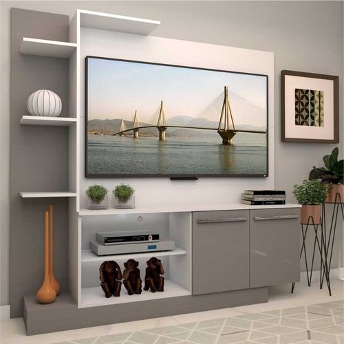 Estante com painel para TV até 55" e 2 portas Porto Multimóveis Branco/Lacca Fumê