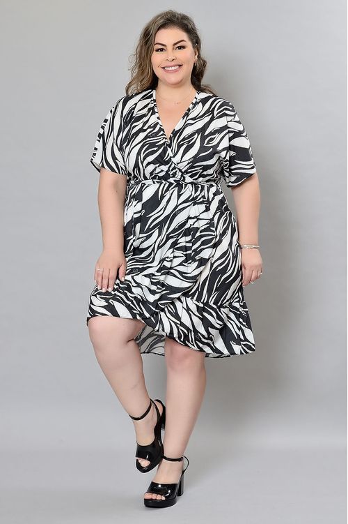 Vestido Branco Transpassado Zebra Plus Size Amanda