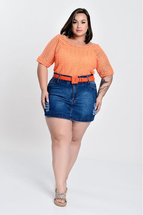 Shorts Saia Jeans com Elastano Plus Size