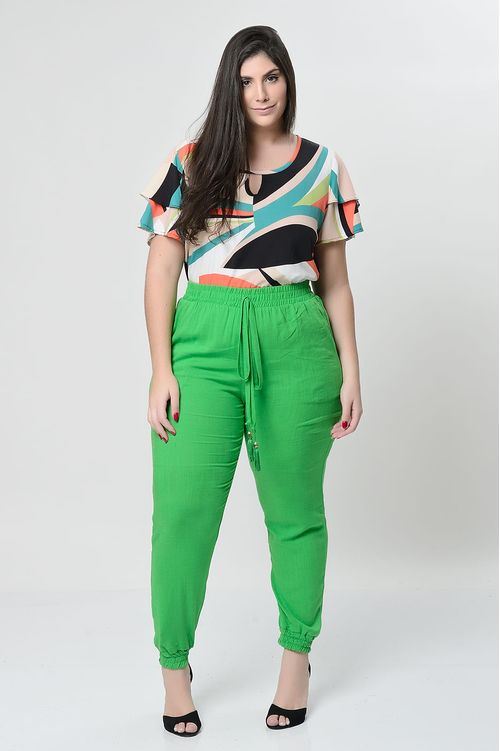 Calça Jogger Verde em Viscose Plus Size