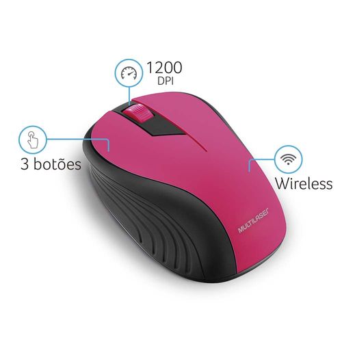 Mouse Sem Fio Wave Conexão Usb 1200dpi 3 Botões Ergonômico Rosa - MO214OUT [Reembalado]