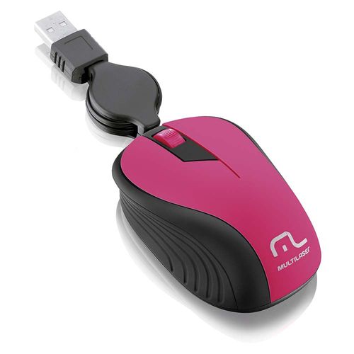 Mouse Com Fio Wave Conexão USB 1200dpi Cabo de 75cm 3 Botões Textura Emborrachada Retrátil Rosa - MO233OUT [Reembalado]