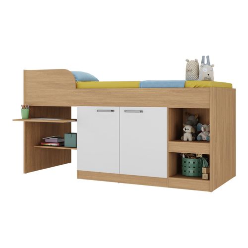 Cama Solteiro Multifuncional para Colchão 188 x 78cm com 2 Portas e Escrivaninha Multimóveis MP4230 Rustic/Branco