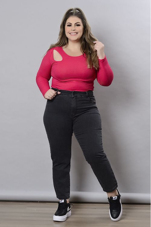 Calça Cigarrete Jeans com Elastano Grafite Plus Size