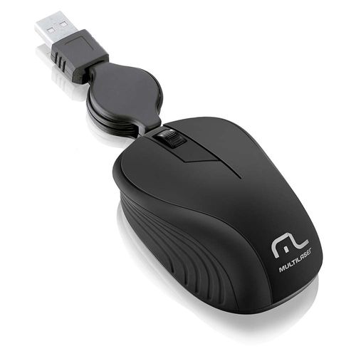 Mouse Com Fio Wave Conexão USB 1200dpi Cabo de 75cm 3 Botões Textura Emborrachada Retrátil Preto - MO231OUT [Reembalado]