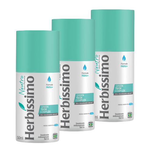 Kit Desodorante Roll-On Herbíssimo Neutro 50Ml - 3 unidades