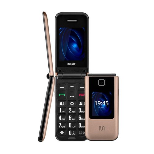 Celular Multi Flip Vita Duo 2G Dual Chip + Botão SOS  + Rádio FM + MP3 + Bluetooth + Câmera Dourado - P9163OUT [Reembalado]