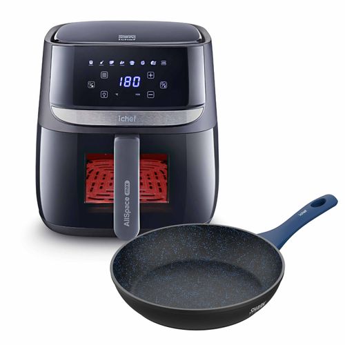 Fritadeira Elétrica Airfryer Vision Max Ichef 5,7L e Panela Home Sauté Grand Shark Series Azul 24cm