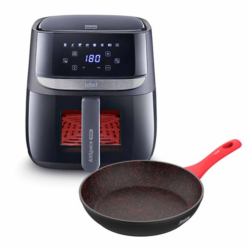 Fritadeira Elétrica Airfryer Vision Max Ichef 5,7L e Panela Home Sauté Grand Shark Series Vermelha 24cm
