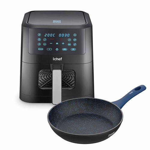 Fritadeira Elétrica Airfryer Smart Vision 6L e Panela Home Azul Saute Grand 24cm