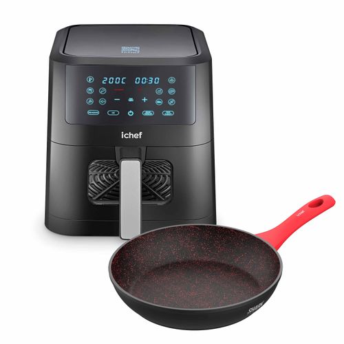 Fritadeira Elétrica Airfryer Smart Vision 6L e Panela Home Vermelha Saute Grand 24cm